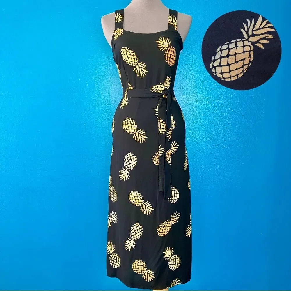 Sugarhill Brighton 70s Elva Midi Slip Dress in Handcrafted Pineapple Batik XS - Picture 3 of 14